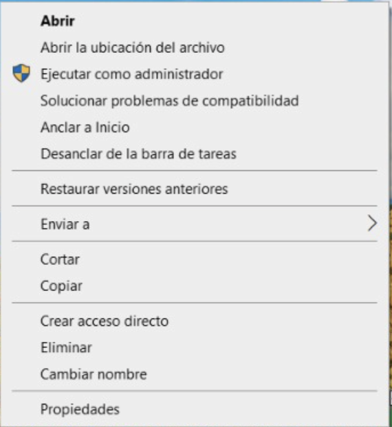 Menú contextual de Windows con la opción Propiedades resaltada
