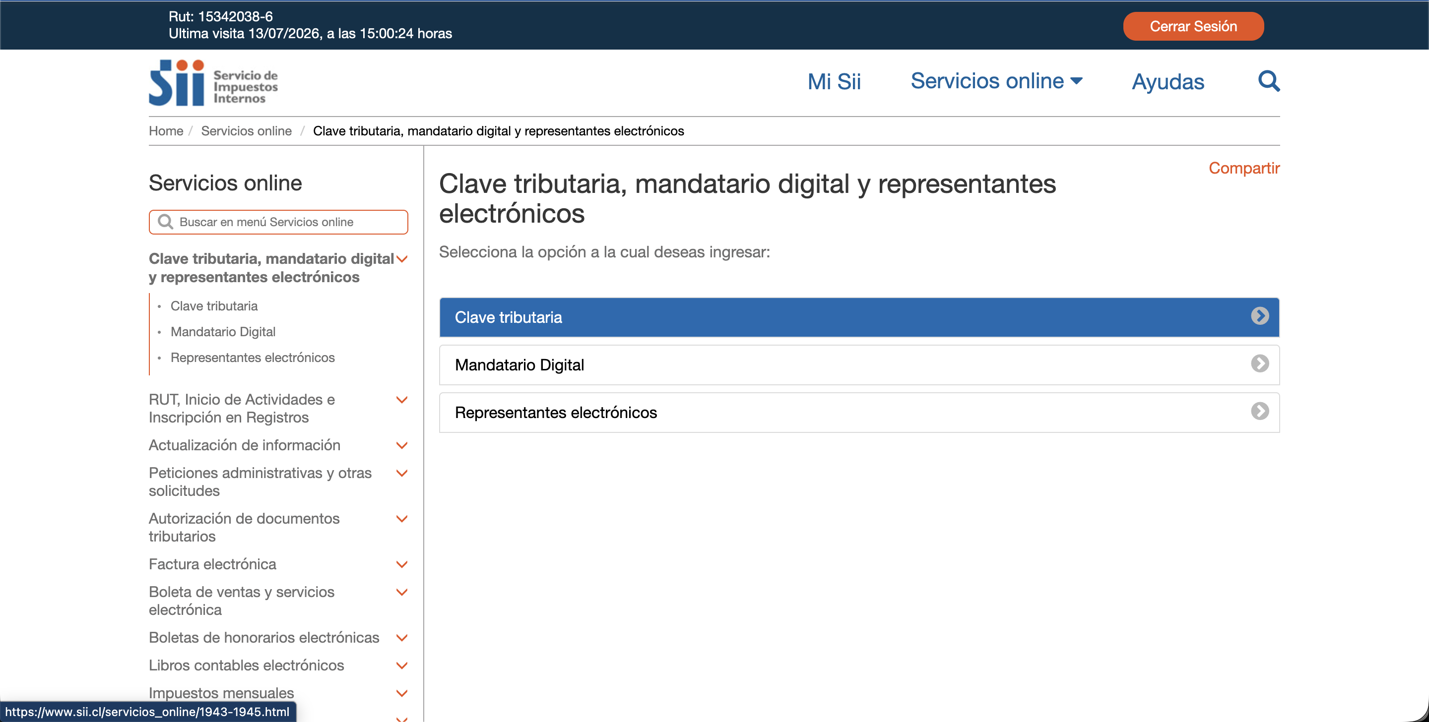 Resultado: Clave Tributaria mostrada